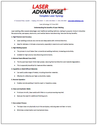 Laser Advantage Laser Welding Micro Welding Datasheet PDF